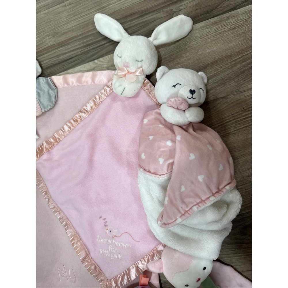 Baby Lovey Lot Blanket Rattle First Snuggie Bunnies Bears Elephant Monkey Pinks - Picture 6 of 9